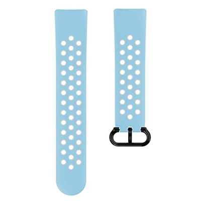 Hama Fitbit klockarmband 22 mm (justerbart ersättningsarmband för smartwatch Fitbit Charge 5, sportarmband som andas för byte, silikon utbytbart armband, rostfritt stål tryckknapp) blå/grå
