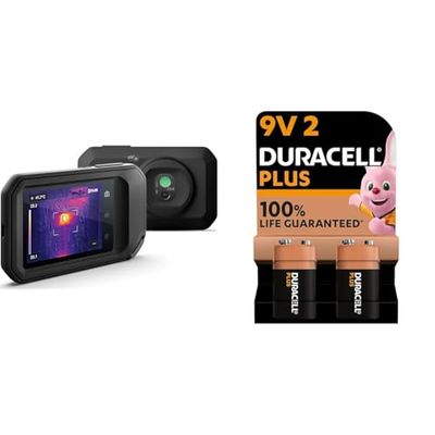 FLIR C3-X Compact Thermal Imaging Camera with Wifi: High Resolution Infrared Imager for Inspection & Duracell Plus 9V Batteries (Pack of 2) - Alkaline - 100% Life Guaranteed