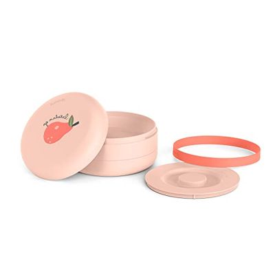 Suavinex, Bento Box, Set Platos Combinables Para Comer Fuera de Casa. Capacidad 2 Comidas. Apto Para Microondas y Lavavajillas. Para Bebés +4 Meses, Diseño Pera, Color Coral