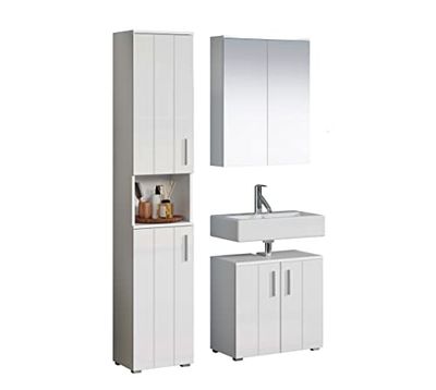 trendteam smart living Wons - Set da bagno 3 pezzi, bianco con vernice bianca lucida, 112 x 192 x 32 cm