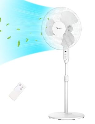 Midea MFS400M0APW0 Staande ventilator, 40 W, in hoogte verstelbaar, stille ventilator met afstandsbediening, 3 snelheden, oscillatie 85 graden, hoogte verstelbaar van 1,1 tot 1,3 meter, kleur wit