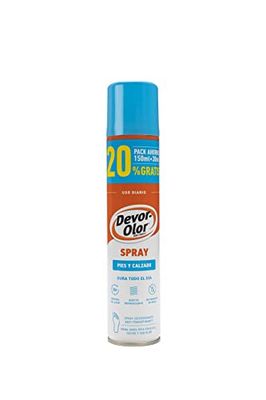 Devor-Olor | Spray pés e calçado, proteção superior contra odor e suor, desodorizante e antitranspirante para prevenir e eliminar instantaneamente o odor dos pés | 20% 180 ml, azul e amarelo:, 1