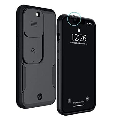 Spy-Fy iPhone 13 Pro Hoes met schuifcamera-afdekking voor en achter | Bescherm je privacy | 2 meter valbescherming | Mat Zwart | iPhone 13 Pro cameraafdekking | Valenta