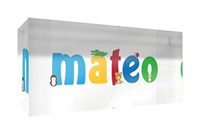 Little Helper recuerdo decorativo de acrílico transparente pulido como diamante estilo illustratif pintado con el nombre de joven niño Mateo 5 x 21 x 2 cm gran