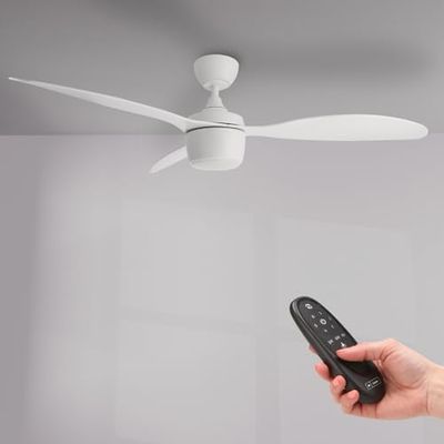M Ledme White Lin, plafondventilator met ledlicht, 51 W, afstandsbediening, motor DC 32 W + ledlicht 18 W, 6 snelheden, stil, 3 vleugels van MDF, 132 cm, zomer-/winterfunctie, timer