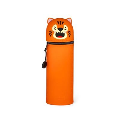 LEGAMI - 2-in-1 etui van zachte siliconen – Kawaii, penhouder, siliconen ritssluiting, pennenzak, potloden, markers, H 18,5 cm, Tijger, Zacht