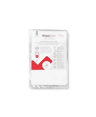 Magic Vac, 100 Sacchetti Sottovuoto 20x30cm Rigati e Brevettati per Congelatore, Frigorifero, Scongelamento in Microonde, Bollitura, Cottura Sottovuoto in Forno o A Vapore, Privi di BPA, Made in Italy