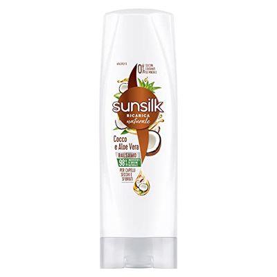 Sunsilk, Kokos och aloe vera balsam, torkat och fibrerat hårbalsam, näringsgivande och skyddande formel för synligt friskt hår, utan hängande, med kokosnöt och Aloe Vera, 200 ml