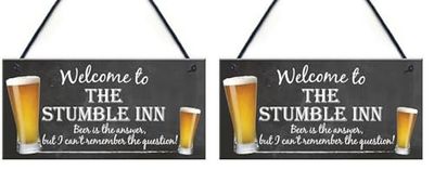 RED OCEAN Welcome To The Stumble Inn Novelty Hanging Plaque Pub Bar Gift Funny Landlord Sign (Pack of 2)