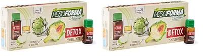 Pesoforma Nature Detox, Estratto di Carciofo Liquido, integratore per Rimettersi in Forma, al Gusto Mela, Formula Green, 6 Flaconcini, confezione per 1 Settimana (Confezione da 2)