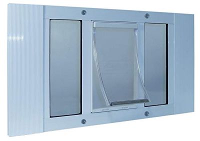 Ideal Pet Products Aluminum Sash Window Pet Door, Adjustable to Fit Window Widths from 27" to 32", Cat Flap 6-1/4” x 6-1/4” Flap Size