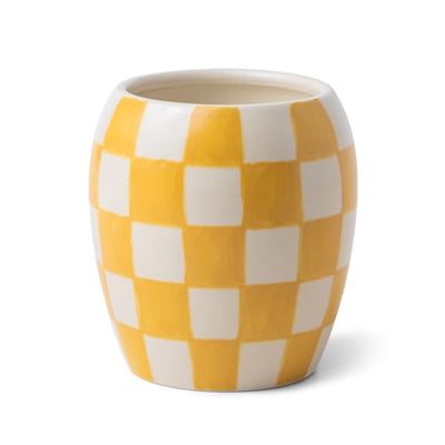 Paddywax Scented Candles Checkmate Artisan Candle in Reusable Checkerboard Patterned Porcelain Vessel, 311g, Golden Amber