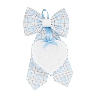 Filet Birth Ribbon with Heart-Shaped Pendant in Aida 55 Holes to Embroider, Made of Cotton, Ideal to Hang to Announce The Birth of a Baby, 100% Made in Italy, Light Blue, One Size (AMP1923B)