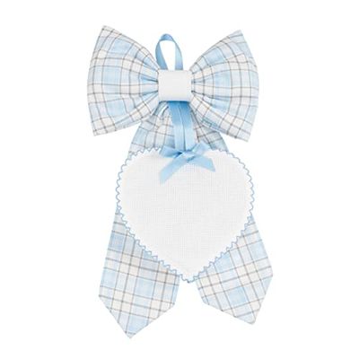 FILET- Noeud de Naissance Bleu avec Pendentif en Forme de Coeur en Toile Aida 55 Trous à Broder, Fabriqué en Coton, Idéal à Accrocher pour Annoncer la Naissance d’un Bébé, 100% Made in Italy