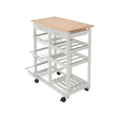 Wintem Köksvagn 3 fyllda med hjul vit 76x66x36 cm - perfekt för köksorganisation, två bekväma förvaringslådor och hyllor för vin- eller oljeflaskor - lätt att flytta