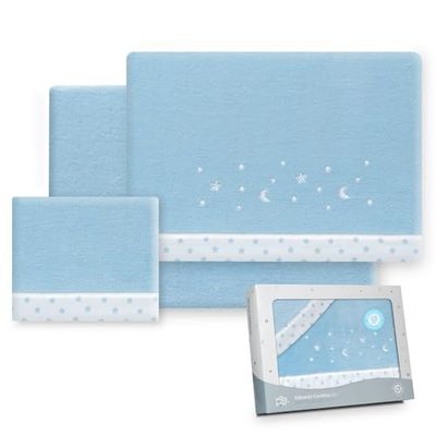 Interbaby - Billakan set 40 x 80 cm, baby - vinterlakan korallväv - måne stjärnmodell - inklusive lakan + lakan + örngott