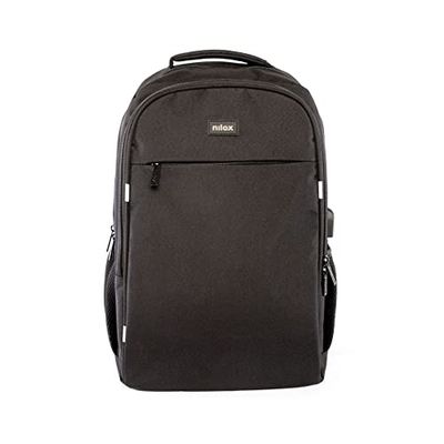 Nilox, Zaino Laptop 15.6'', Zaino Porta PC con Schienale Rinforzato per Maggiore Comfort, Laptop fino a 15.6", con Tasca Tecnica per Alimentatore, Nero