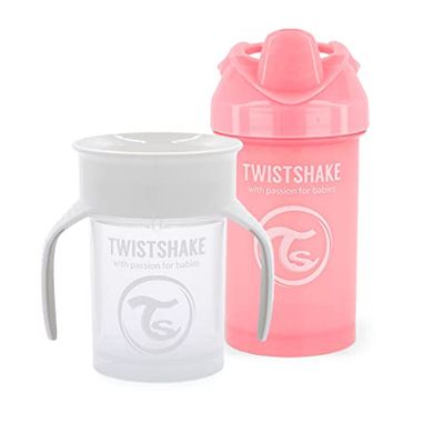 TWISTSHAKE Tazas Antiderrame Para Bebés - Set De 2 | 1x Taza 360 + 1x Taza Con Asa | Tazas De Entrenamiento Para Niños | Biberón De Aprendizaje | Blanco Rosa