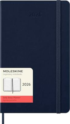 Moleskine Daily Planner, Daily Agenda 2026 12 Months, With Hard Cover and Elastic Closure, Large Format 13x21, Blue Color