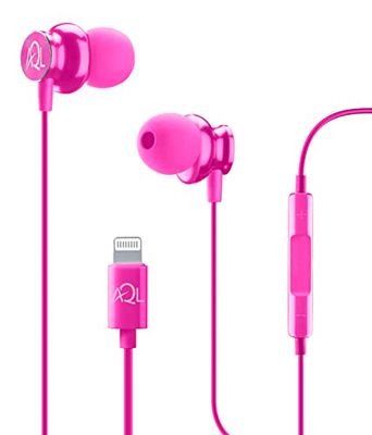 AQL Whirl | Écouteurs à Fil avec Connecteur Lighting pour iPhone | Écouteurs à Capsule in-Ear |avec Microphone - Rose