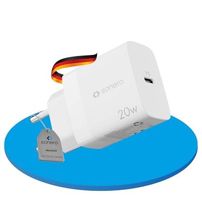sonero USB C oplader, laadstekker adapter, voeding 20 watt snellader compatibel met Apple iPhone 15, Samsung, tablet, laptop enz., meervoudige PD oplader, wit