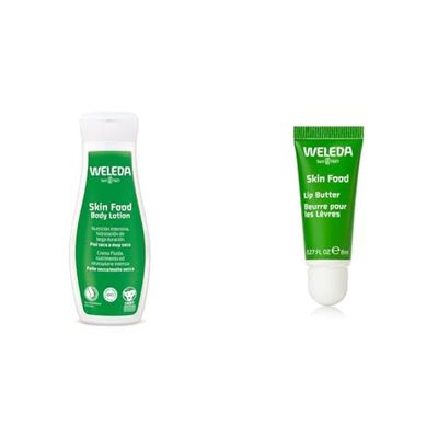 Weleda - Skin Food - Lait Corps - Soin Nourrissant Intensif - Flacon 200 ml & Skin Food - Baume à Lèvres - Soin Nourrissant Intensif - Lèvres Sèches et Gercées - Tube de 8 ml