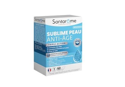 Santarome - Sublime peau anti-âge - Triple Action : Correction des rides, jeunesse et fermeté, éclat du teint - Collagène, Acide Hyaluronique, Glycine, Pépins de Raisins - 60 comprimés