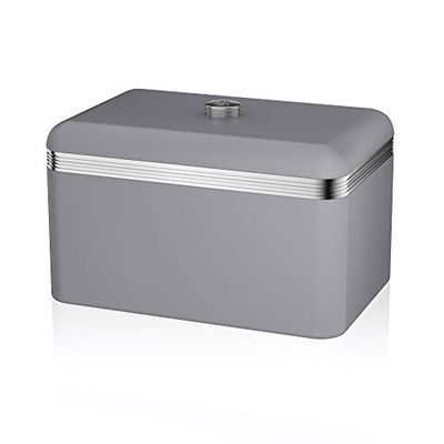 Swan Retro SWKA1010GRN Boîte à Pain, Capacité 18 Litres, Récipient en Métal pour le Pain et les Petits Pains Frais Plus Longtemps, Design Vintage, Bread Bin, Gris