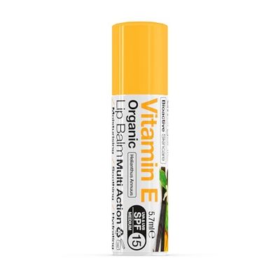 Dr Organic Vitamin E Lip Balm, Moisturising, SPF 15, Mens, Womens, Natural, Vegetarian, Cruelty-Free, Paraben & SLS-Free, Recycled & Recyclable, Organic, 5.7ml, Packaging may vary