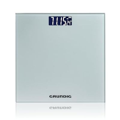 Grundig Balance Pese Personnne - Balance Precision jusqu'à 180 kg - pour mesures de poids corporel en kg/lb - jusqu'à 500 gr précise - avec Affichage Numérique - Argent - Verre