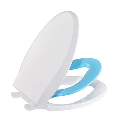 Elongated Toilet Seat with Built in Potty Training Seat, Potty Training Toilet Seat for Toddlers, Magnetic Kids Seat and Cover, Slow Close and Never Loosen, Fits Both Adult and Child, Blue Elongated