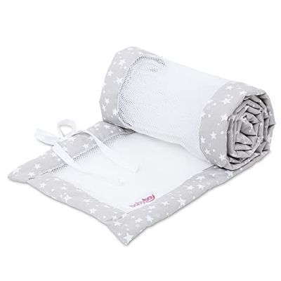 babybay Nestchen Mesh Piqué - Protector de cuna para modelo Boxspring XXL, color gris perla, estrellas blancas