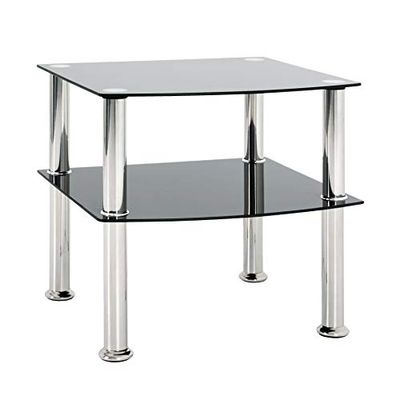 HAKU Möbel Mesa lateral aço inoxidável, preto, aço inoxidável, vidro de segurança - Dim. : AN 45 cm x L 44 cm x P 45 cm, estilo: Moderno