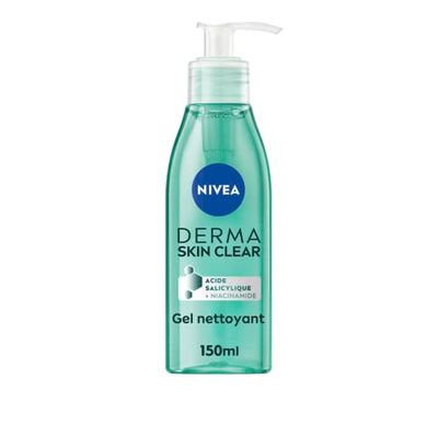 NIVEA Derma Skin Clear Gel detergente viso (1 x 150 ml), detergente formulato per pelli con imperfezioni, gel viso con acido salicilico e niacinamide