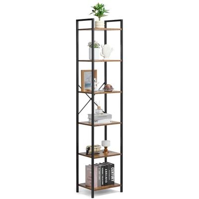 VEVOR Bibliothèque en métal, étagère Industrielle à 6 Niveaux, bibliothèque de Rangement Vintage Rustique Haute et étroite avec étagères Ouvertes, étagère de Rangement sur Pied, pour Salon, Chambre