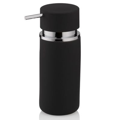 Kela 20421 Distributeur de Savon Liquide Céramique/Caoutchouc Noir 300 ml