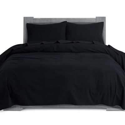Elegant komfort mjuk 4-delad 100% turkisk bomull flanell lakanset – premiumkvalitet, djup ficka anpassat lakan, ultramjukt, mysigt varmt och anti-piller flanell lakan – fullt, svart