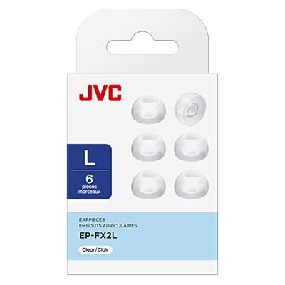 Almohadillas de Silicona para Auriculares, Set de 6 Recambios In-Ear de Tamaño Universal Estándar en 2 Colores y 3 Tallas - Gomas JVC EP-FX2L-Z (Transparente)