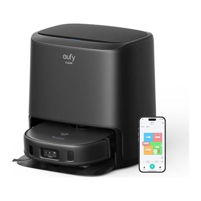 eufy Clean X9 Pro Robot aspirateur avec serpillère et Station de Nettoyage, Puissance d'aspiration de 5 500 Pa, 2 serpillères rotatives, Nettoyage et séchage automatiques à 40°, détection d'obstacles