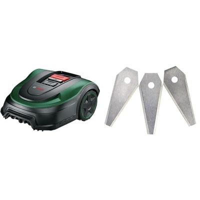 Tondeuse Robot Bosch-Indego S+ 500 (avec Batterie 18 V et Fonction Application & Lot de 3 Lames de Tondeuse à Gazon (pour Tondeuse Robot Indego, 3 Lames, sous Carton)