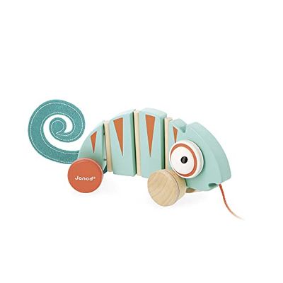 Janod - Camaleón de Arrastre Tropik - Juguete para Bebés de Madera - Ruedas Silenciosas - Juguete Educativo Andar y Equilibrio - Certificado FSC - Pintura al Agua - A partir de 1 Año, J08264