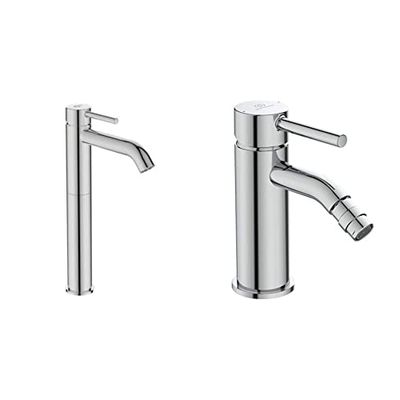 Ideal Standard BC269AA Ceraline Miscelatore lavabo da appoggio, senza asta di comando scarico e piletta, cromato & BC197AA Ceraline Miscelatore bidet, cromato
