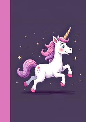 Sketchbook for kids Cute Violet Pink Unicorn, Large Blank Sketchbook with images in the corners, 8.5" x 11", Book For Drawing, Crayon and pen Coloring