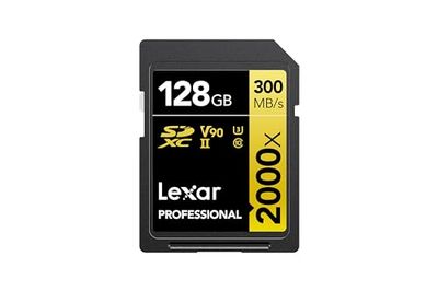 Lexar Professional 2000x Tarjeta SD 128GB, SDXC UHS-II Tarjeta de Memoria sin Lector, hasta 300MB/s de Lectura, Class 10, U3, V90 SD para DSLR, cámaras de Video en Calidad de Cine (LSD2000128G-BNNAG)