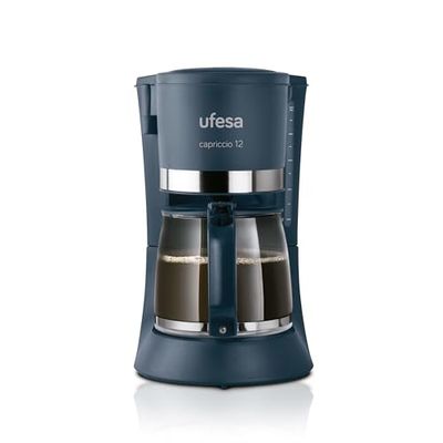 Ufesa Capriccio Cafetera de Goteo 12, Jarra 1.2L, 12 Tazas, 680W, Filtro Permanente, Placa Calefactora Antiadherente, Sistema Antigoteo, Auto Apagado, Azul/Verdoso