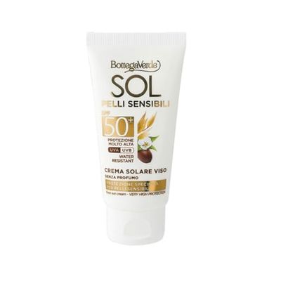Bottega Verde - SOL Pelli Sensibili, Crema Solare Viso, 50ml, SPF 50+, Arricchita con Olio di Jojoba e Latte di Avena, Idratante e Confortevole, Senza Profumo, per Pelli Sensibili ed Irritabili