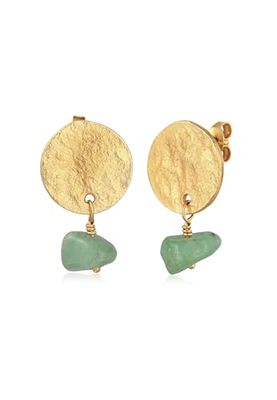 Elli Orecchini Donne Orecchini pendenti ciondolo Vintage martellato con avventurina in argento sterlino 925 placcato oro