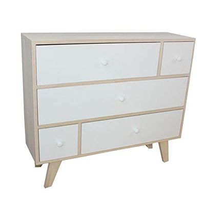 King Home C1708006 Commode 5 Tiroirs en Bois de Paulownia avec Pieds en KD, 80 X 25 X 69H