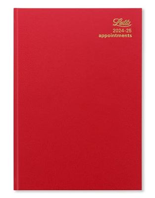 Letts of London Agenda scolaire 2024/2025 format A4 - Un jour par page avec rendez-vous - Rouge