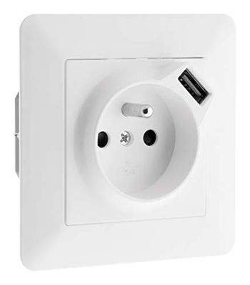 Prise 2P+T 16A équipée d'un port USB (2,4A) Blanc - Artezo